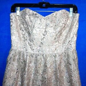 Shoshanna Sequin Lace Strapless Dress - Women's Size 8 - Nude/Silver